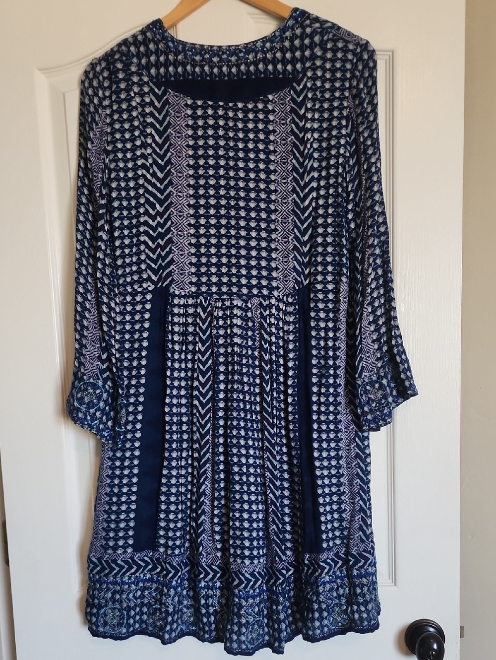 🌊ANTHROPOLOGIE ANTAKEMI + KIN Blue Long-Sleeve Women's Dress. BOHO ✨️L Y2K🌸 - Picture 9 of 12